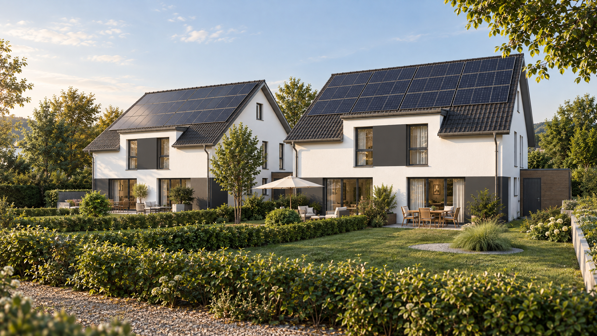 Doppelhaushälften Gartenseite